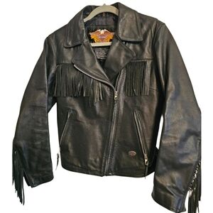 Harley Davidson Black Leather Fringe Jacket